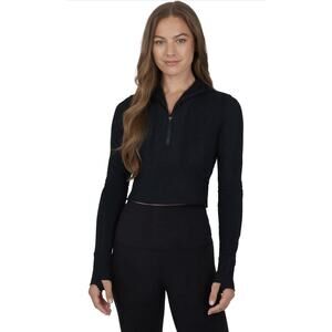 90 Degree by Reflex Women's Academy Crop Rib Half-Zip Pullover Top - Size Medium